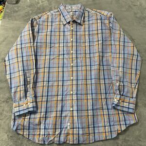 Peter Millar Button Up‎ Shirt 2XL Adult Blue Orange Plaid Long Sleeve Mens